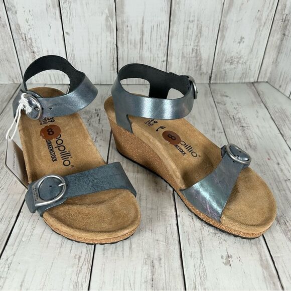 Papillio by Birkenstock Soley Grey Wedge Sandals Pearlescent US 8/39 NWT - Picture 2 of 9